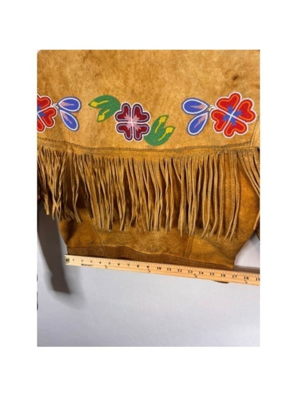 Vintage Buckskin Western Beaded Fringe Jacket Leather Floral Native Crop Women S - Picture 13 of 16